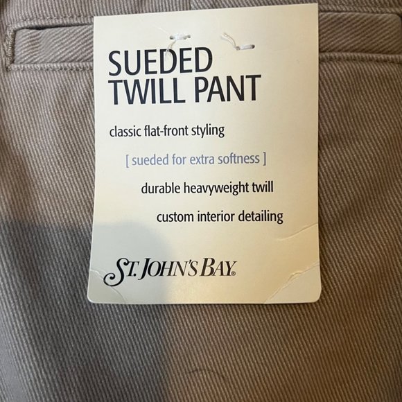 NEW St Johns Bay Pants Sueded Twill Khaki Flat Front Relaxed Mens Size 34 x 29 - Picture 8 of 12